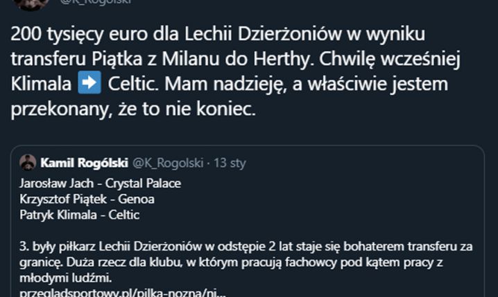 TYLE ma zarobić Lechia Dzierżoniów na transferze Piątka do Herthy! :D